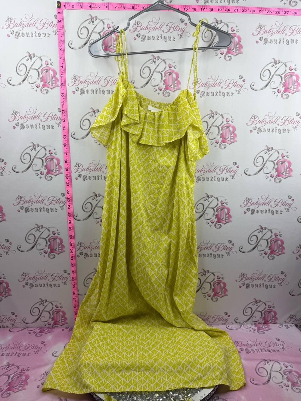 H&M dress long maxi green yellow Printed Ruffle Maxi Dress